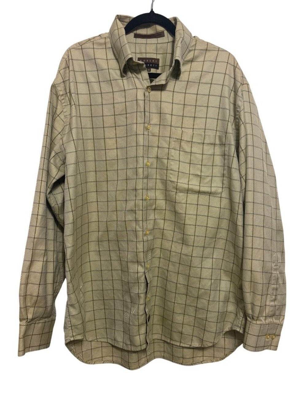 Robert Talbott button down shirt windowpane textured olive green tan